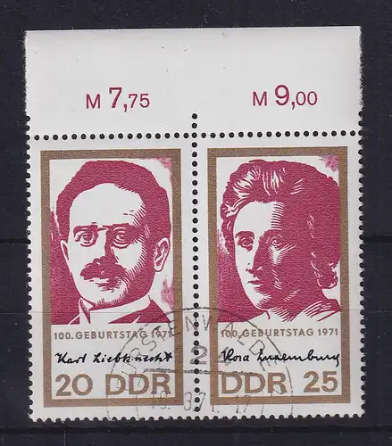 DDR 1971 Liebknecht/Luxemburg Mi.-Nr. 1650-1651 ZSD Oberrandstück O FÜRSTENWALDE