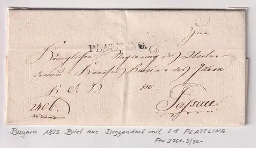 Bayern 1825 Vorphila-Brief mit Einzeiler PLATTLING