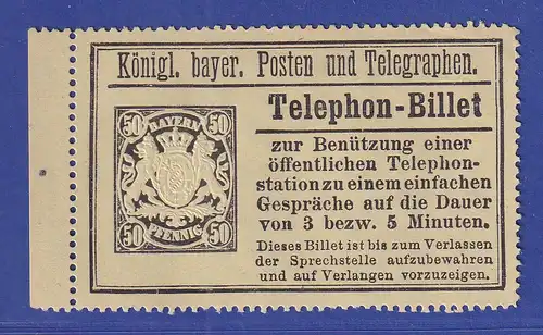 Bayern Telephon-Billet 50 Pfg Mi.-Nr. 21 ungebraucht (*)