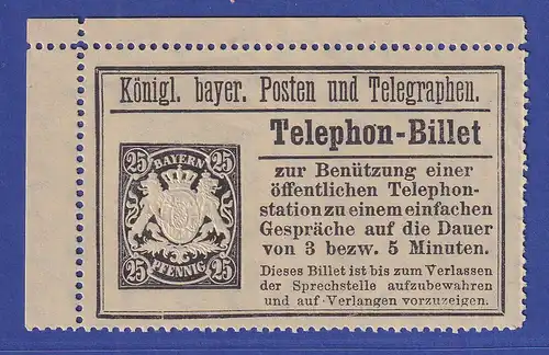 Bayern Telephon-Billet 25 Pfg Mi.-Nr. 20 ungebraucht (*)