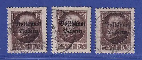 Bayern Ludwig Aufdruck Volksstaat 3 Varianten Mi.-Nr. 128 I Aa, Ab, Ac O gepr. 