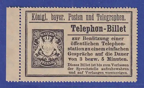 Bayern Telephon-Billet 20 Pfg Mi.-Nr. 19 ungebraucht (*)
