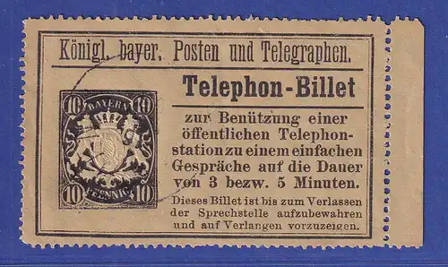 Bayern Telephon-Billet 10 Pfg Mi.-Nr. 18 gestempelt