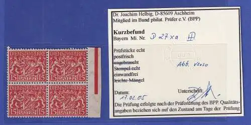 Bayern Dienstmarke Wappen 15Pf Viererblock Mi.-Nr. 27 x a ** gepr. KB HELBIG BPP