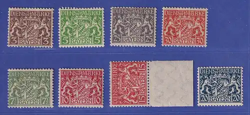Bayern Dienstmarken auf Pergament-Papier 8 Werte ex Mi.-Nr. 17-28 x ohne 23 x **