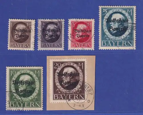 Bayern Ludwig Aufdr. Volksstaat Type I Mi.-Nr. 128-133 I A 6 Werte O gepr. INFLA