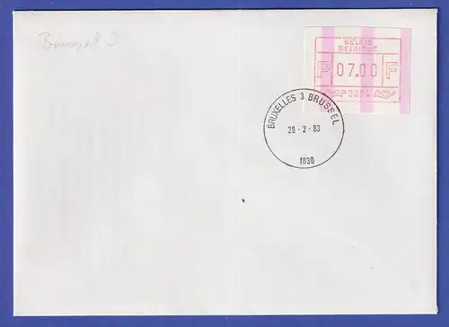 Belgien FRAMA-ATM P3054 mit ENDSTREIFEN auf FDC BRUSSEL vom 28.2.83