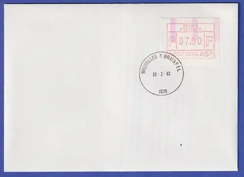 Belgien FRAMA-ATM P3054 mit ENDSTREIFEN-Anfang auf FDC BRUSSEL vom 28.2.83
