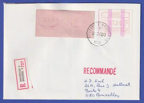 Belgien FRAMA-ATM P3054 mit ENDSTREIFEN in MIF mit SFS auf FDC BRUSSEL 28.2.83