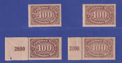 Dt. Reich 1922 Ziffer Queroval 400 Mark alle 4 Farben Mi.-Nr. 222 a,b,c,d ** 