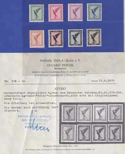 Dt. Reich 1926 Flugpostmarken Adler Mi.-Nr. 378-384 Satz 8 Werte kpl. ** 
