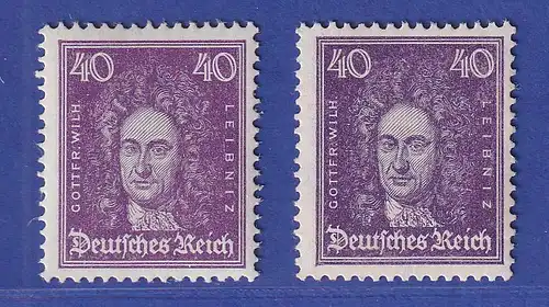 Dt. Reich 1926 40Pfg Leibniz in 2 früher katalogisierten Farben Mi-Nr. 395 ** 
