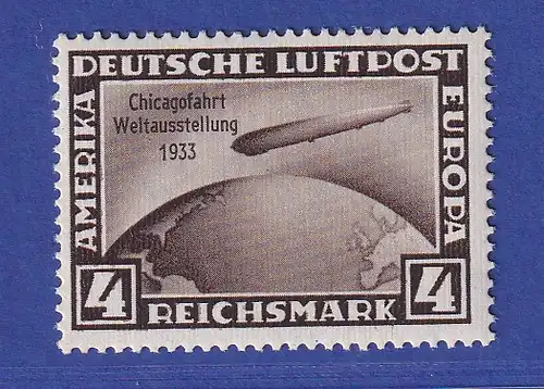 Dt. Reich 1933 Zeppelin Chicagofahrt 4 Mark Mi.-Nr. 498 ** gepr. PESCHL BPP