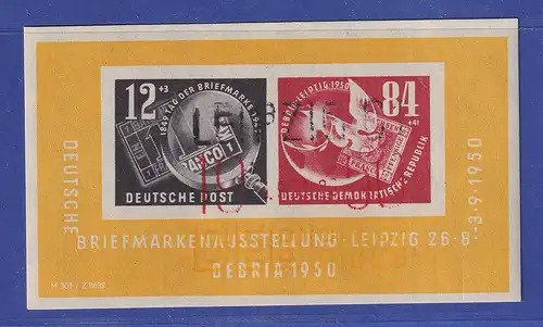DDR 1950 Briefmarkenausstellung DEBRIA  Mi.-Nr. Block 7 dreifarbiger So.-O