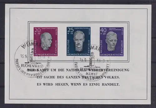 DDR 1958 Gedenkstätte Buchenwald Mi.-Nr. Block 15 Ersttags-So.-O WEIMAR