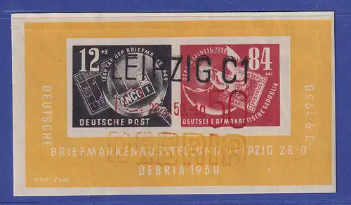 DDR 1950 Briefmarkenausstellung DEBRIA  Mi.-Nr. Block 7 mit dreifarbigem So.-O