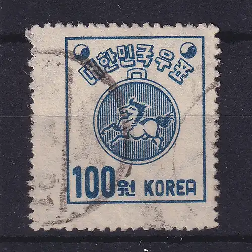 Südkorea 1951 Nationale Symbole Pferd 100 Won Mi.-Nr. 75 A gestempelt
