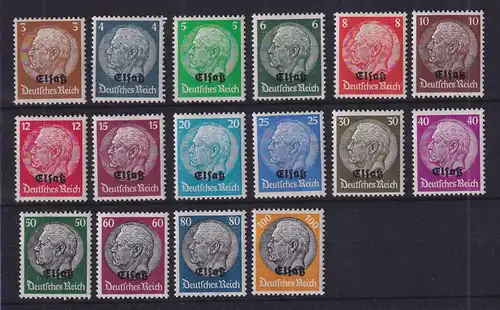 Deutsche Besetzung 2. WK, Elsaß, Hindenburg Satz Mi.-Nr 1-16 einwandfrei **