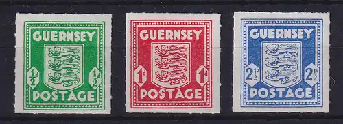 Dt. Besetzung 2.WK, Guernsey,  Freimarken Wappen,  Mi.-Nr. 1-3  kpl. Satz **