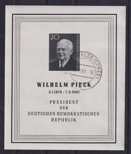DDR 1960 Wilhelm Pieck-Block Mi.-Nr. Block 16 mit Tages-O FÜRSTENWALDE (SPREE)