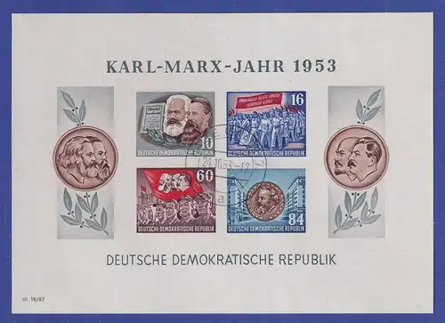 DDR 1953  Karl Marx-Block Mi.-Nr. Block 9B YI mit Tages-O HALLE (SAALE) 7 