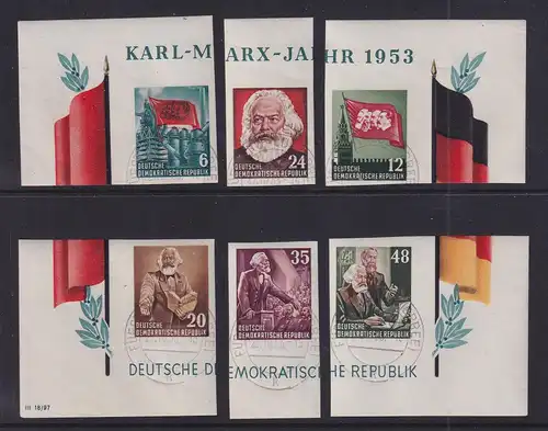 DDR 1953  Karl Marx-Block Mi.-Nr. Block 8B zerteilt 6 Einzelwerte O FÜRSTENWALDE