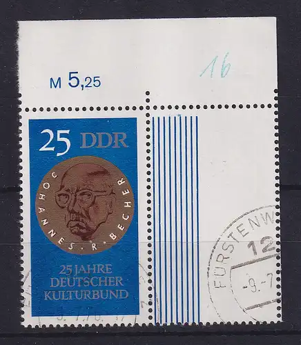 DDR 1970 Kulturbund 25 Pfg mit Leerfeld Mi.-Nr. 1593 L echt O FÜRSTENWALDE