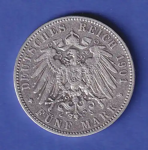 Sachsen Silbermünze 5 Mark König Albert 1901 E 