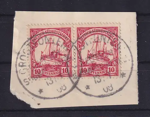 Deutsch-Südwestafrika 1908 Stempel GROOTFONTEIN auf 2x Mi.-Nr. 26 auf Briefstück