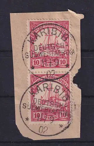 Deutsch-Südwestafrika 1902 Stempel KARIBIB auf 2x Mi.-Nr. 13, schönes Briefstück