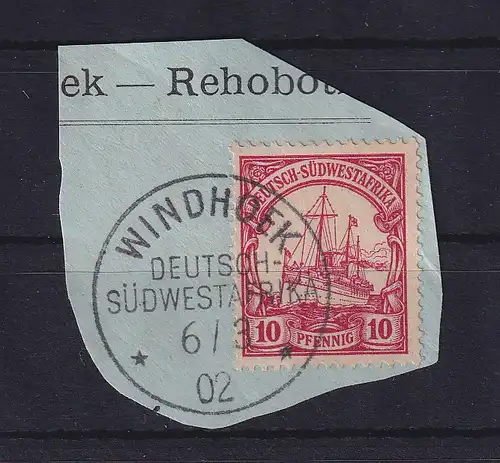 Deutsch-Südwestafrika 1902 Stempel WINDHOEK auf Mi.-Nr. 13, schönes Briefstück