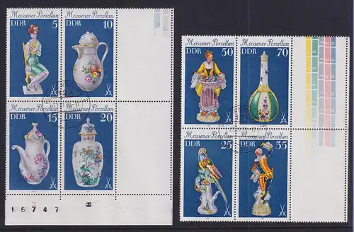 DDR 1979 Meissener Porzellan 2 Viererblocks mit Leerfeldern rechts echt O