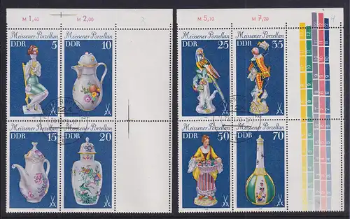 DDR 1979 Meissener Porzellan beide Viererblocks mit Leerfeldern rechts, echt O 