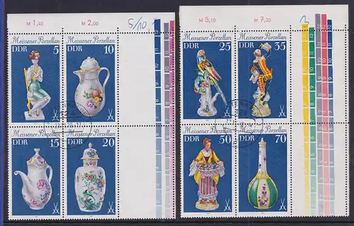 DDR 1979 Meissener Porzellan beide Viererblocks mit Leerfeldern rechts echt O 