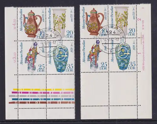 DDR 1982 Meissener Porzellan zwei Viererblocks UL bzw UR mit Leerfeldern, DV 