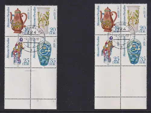 DDR 1982 Meissener Porzellan zwei Unterrand Viererblocks mit Leerfeldern O 