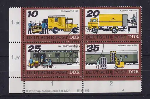 DDR 1978 Posttransport Viererblock mit Druckvermerk (DV) echt gest. FÜRSTENWALDE