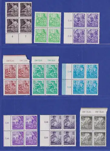 DDR 1953 Dauerserie 5-Jahresplan Mi.-Nr. 362-79 Satz 18 Werte VIERERBLOCKS ** 