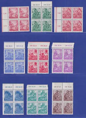 DDR 1953 Dauerserie 5-Jahresplan Mi.-Nr. 362-79 Satz 18 Werte VIERERBLOCKS ** 