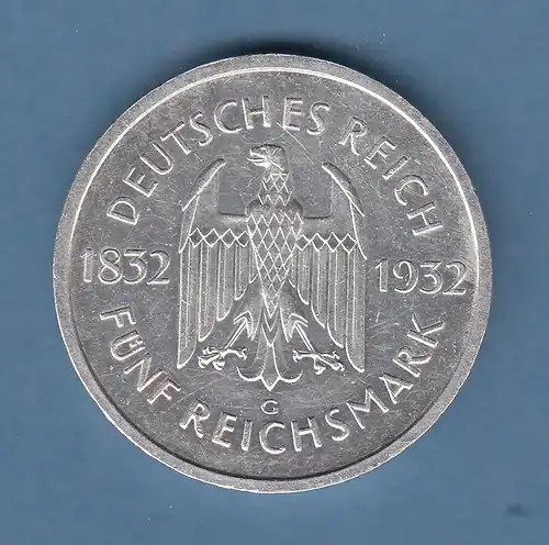 Deutsches Reich Silbermünze Goethe 5 Reichsmark 1932 G mit Prüfattest Franquinet