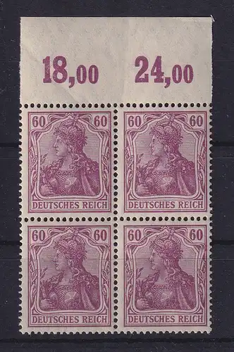 Dt. Reich Germania Mi.-Nr. 92 II b POR-Viererblock ** gpr. BPP