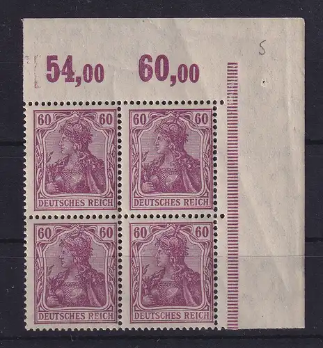 Dt. Reich Germania Mi.-Nr. 92 II b  POR Eckrand-Viererblock OR **  gpr. BPP