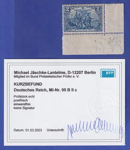 Dt. 2 Mark Kriegsdruck Mi.-Nr. 95 B II c postfrisch **  KB JÄSCHKE BPP