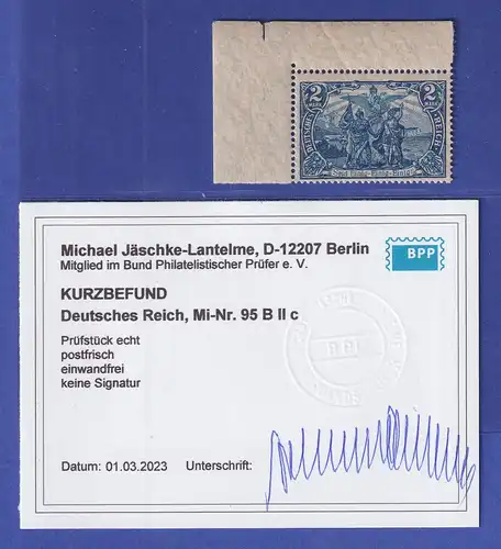 Deutsches Reich 2 Mark Kriegsdruck  Mi.-Nr. 95 B II c **  KB JÄSCHKE BPP