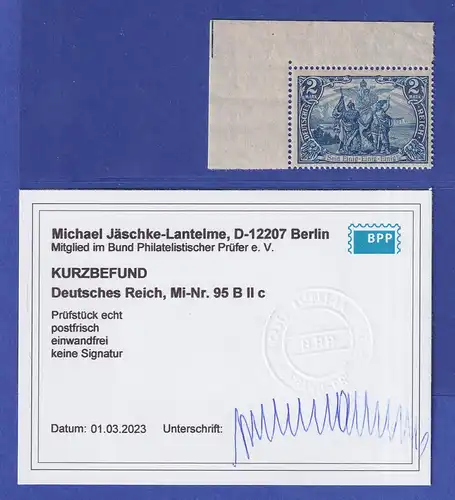 Deutsches Reich 2 Mark Kriegsdruck  Mi.-Nr. 95 B II c  **  KB JÄSCHKE BPP