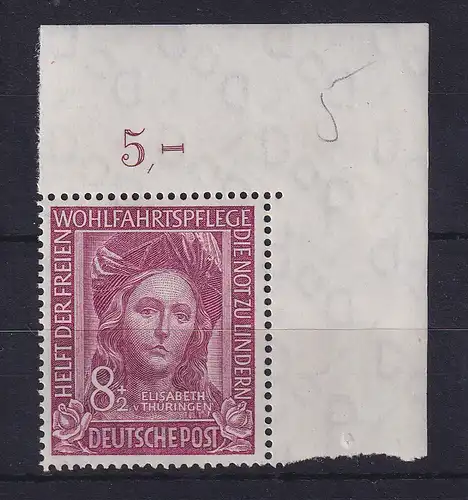 Bundesrepublik 1949 Heilige Elisabeth Mi.-Nr. 117 Eckrandstück OR postfrisch **