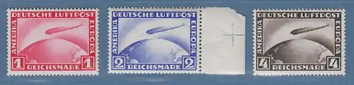 Deutsches Reich 1928 / 1931 Zeppelin-Werte 1RM, 2RM, 4RM Mi.-Nr. 423-24, 455 **