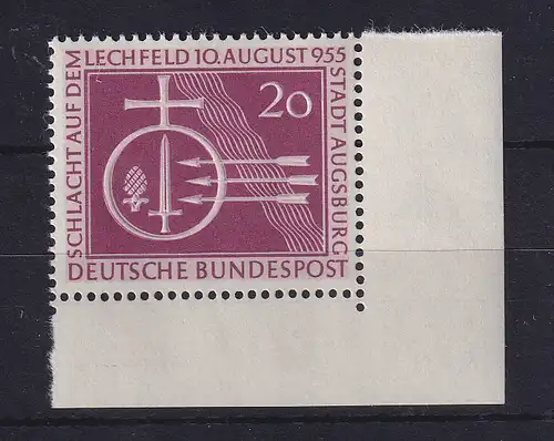 Bundesrepublik 1955 Schlacht auf dem Lechfeld Mi.-Nr. 216 Eckrandstück UR **