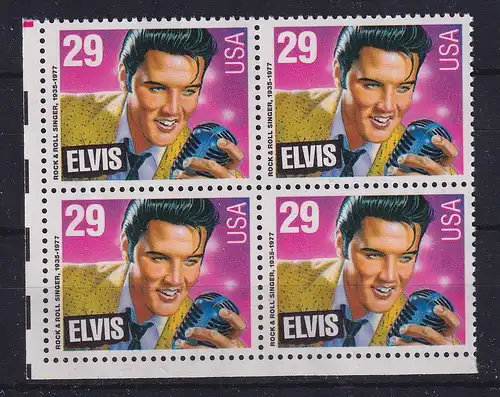 USA 1993 Elvis Presley Mi.-Nr. 2336 Eckrand-Viererblock UL postfrisch ** 