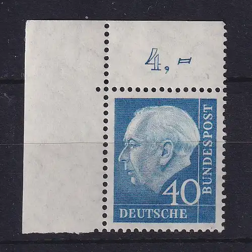 Bundesrepublik 1956 Theodor Heuss Mi.-Nr. 260 v Eckrandstück OL postfrisch **
